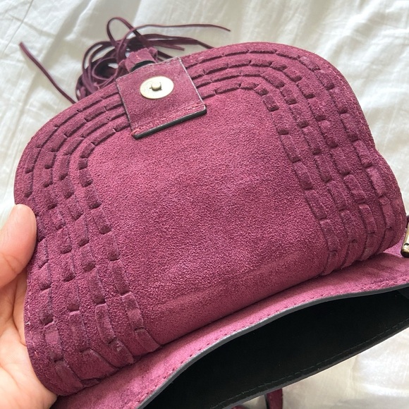 Sundance fringe wine burgundy suede studded western adjustable bag crossbody - Picture 11 of 16